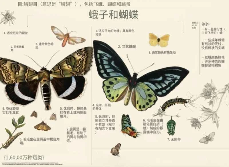 Physical characteristics of butterflies and moths 蝴蝶和蛾子的身体特征