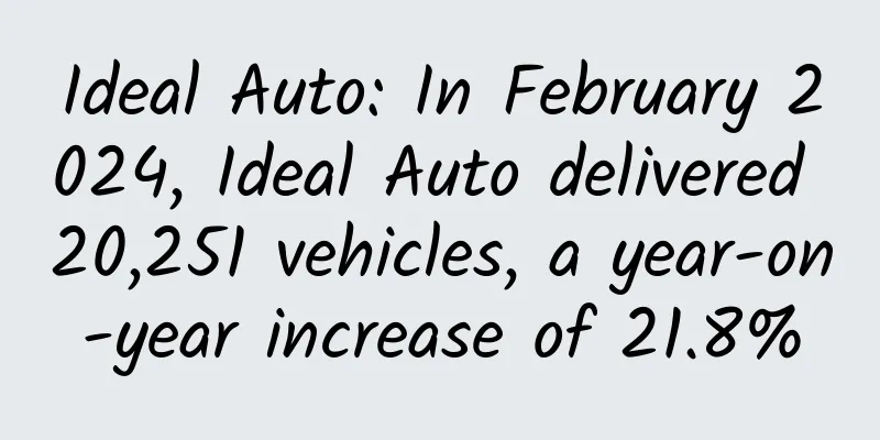 Ideal Auto: In February 2024, Ideal Auto delivered 20,251 vehicles, a year-on-year increase of 21.8%